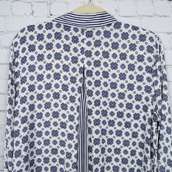 Chico's Blouse Womens Size 2 Blue Polyester Button-Up Stripe Collared Hi Low Top - Picture 10 of 16